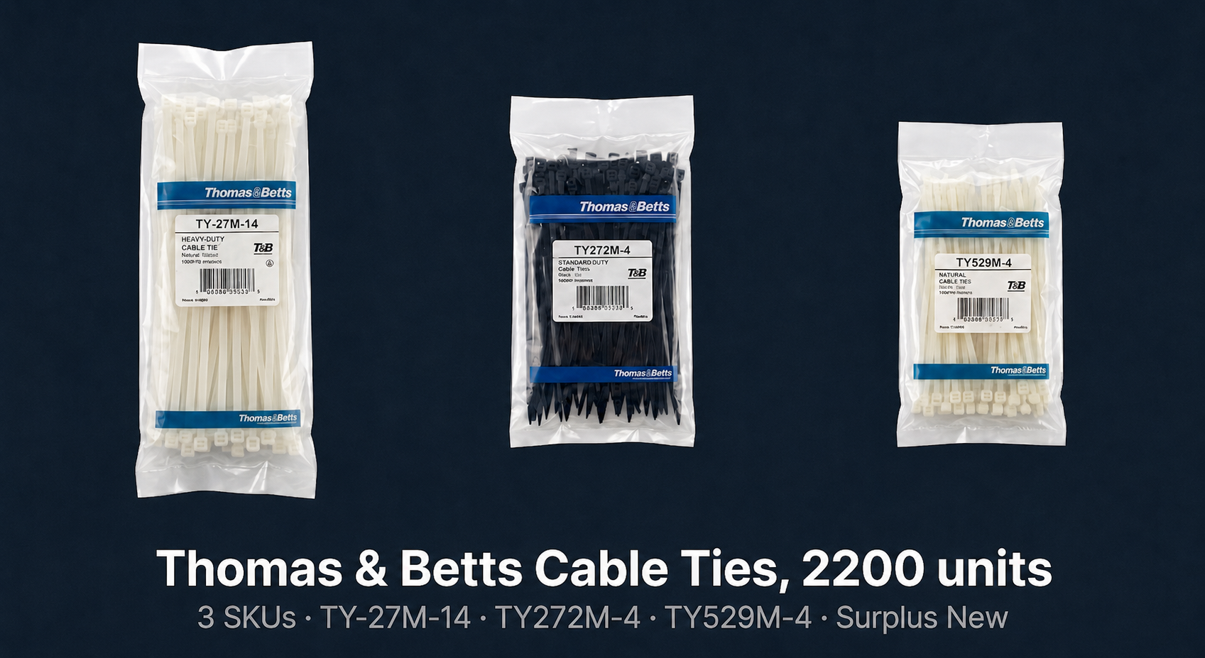 Thomas & Betts Nylon Cable Ties, 3 items,2200 Units, TY-27M-14 TY272M-4 TY529M-4